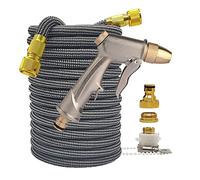 Pistolet pour Nettoyeur Haute Pression, Tuyau De Jardin À Bande Flexible Extensible, avec Double Connecteur Métallique, pour Arrosage Extérieur, Lavage Voiture, pour Voiture,(50ft)