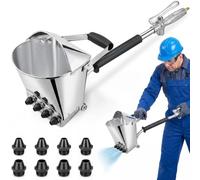 Pistolet pulvérisateur de ciment avec 8 buses métalliques | Pistolet de nettoyage à 4 jets entonnoir compatible avec compresseur d'air pour plâtre, mortier, murs et plafonds