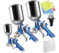 Pistolets à peinture HVLP - TECTAKE - 3 Pistolets - Buse 0,8/1,3/1,7mm - Couleur Bleu - Professionnelle