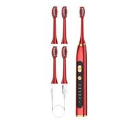 pistro Brosse à dents blanchissante 5 modes d'utilisation 15 jours pour enfants, hommes et femmes, rechargeable 800 mAh, moteur sonique avec étui de voyage - Rouge
