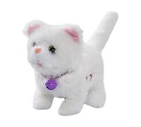 pistro Chaton Musical en Peluche Interactif - Chat Électronique Qui Remue la Queue avec Collier et Clochette - Jouet pour Filles et Enfants- Blanc