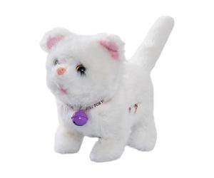 pistro Chaton Musical en Peluche Interactif - Chat Électronique Qui Remue la Queue avec Collier et Clochette - Jouet pour Filles et Enfants- Blanc