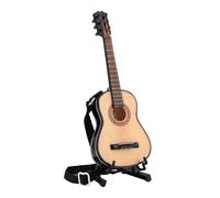 pistro Guitare électrique miniature en bois échelle 1/6 avec support et sangles, mini instrument de musique, décoration de la maison - 18 cm