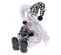 pistro Poupée de clown souriant en porcelaine de 22,9 cm en tenue classique, poupée arlequin amusante pour accessoires de cirque et décoration d'Halloween