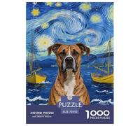 Pit Bull Terrier Puzzle De 1000 Pièces pour Adultes DIY Divertissement Puzzles Classiques Chien Mignon Illustration Colorée pour Enfants À Partir De 14 Ans70x50cm/1000pcs