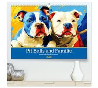 Pit Bulls und Familie. Bunte Bull Breed Schönheiten (hochwertiger Premium Wandkalender 2026 DIN A2 quer), Kunstdruck in Hochglanz: Eine Sammlung einzigartiger Hunde-Porträts in farbenfrohen Paintings