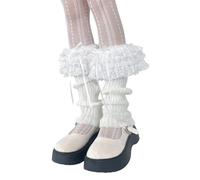 Pitadue Chaussettes longues tricotées à volants pour femme - Chaussettes chaudes pour étudiantes et filles - Chaussettes de fête des années 90 - Costumes de rue - Cadeaux Lolitas
