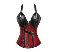 Pitadue Corset rétro punk esthétique en cuir synthétique avec haut élastique à la taille - Décoration d'Halloween pour scène gothique - Corset en polyester, Rouge, XXX-Large