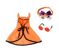 Pitadue Costume réglable pour les vacances, cape d'Halloween pour animaux de compagnie, pour petits chiens, jolies cornes, cape, collier, lunettes oranges
