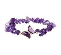 Pitadue Cristaux naturels avec breloque papillon - Design réglable - Bijoux d'énergie pour la relaxation - Perle en pierre irrégulière unique, taille unique, Comme décrit