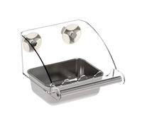 Pitadue Mangeoire à mâcher en acier inoxydable avec couvercle en acrylique à suspendre pour petits médias oiseaux antirouille