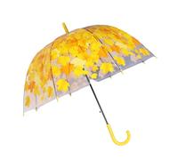 Pitadue Parapluies de pluie dôme cage à oiseaux parapluie transparent à bulles automatique avec feuille transparente auvent dôme parapluie coupe-vent bâton parapluie, jaune, Leaf