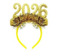 Pitadue Shimmering 2026 Bandeau à cheveux en tissu doux avec chiffres métalliques Option vacances fête Bandeau scintillant pratique pour événement