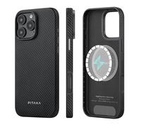 Pitaka Coque Magnétique pour iPhone 16 Pro Compatible avec MagSafe - Housse Fine en Fibre Aramid et TPU avec Protection Intégrale - Qualité Militaire - Noir/Gris