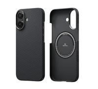 pitaka Coque Magnétique pour iPhone 17 en Fibre Aramide de Qualité Aéronautique avec PitaTap Bouton de l'appareil Photo Housse Compatible avec Magsafe Étui Mince et Léger [Ultra-Mince] Noir/Gris