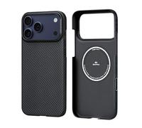 pitaka Coque Magnétique pour iPhone 17 Pro en Fibre Aramide de Qualité Aéronautique avec PitaTap Bouton de l'appareil Photo Housse Compatible avec Magsafe Étui Mince et Léger [Ultra-Mince] Noir/Gris
