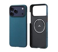 pitaka Coque Magnétique pour iPhone 17 Pro en Fibre Aramide de Qualité Aéronautique avec PitaTap Bouton de l'appareil Photo Housse Compatible avec Magsafe Étui Mince et Léger [Ultra-Mince] Noir/Bleu