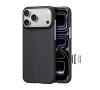 pitaka Coque pour iPhone 17 Pro Max 6,9" avec bouton de contrôle de l'appareil photo, compatible avec MagSafe, coque ultra fine avec sensation tactile sans coque, fibre d'aramide 600D tissée, noir