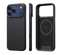 pitaka Coque pour iPhone 17 Pro Max 6,9" avec bouton de contrôle de l'appareil photo, robuste mais élégante, compatible avec MagSafe, Aramid UltraGuard - Noir/gris (sergé)