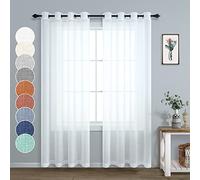 Pitalk - Lot de 2 rideaux semi-transparents blancs de 228 cm de long avec passe-tringle en imitation lin texturé léger et fluide pour salon et chambre à coucher - 137 x 228 cm - Rideaux transparents