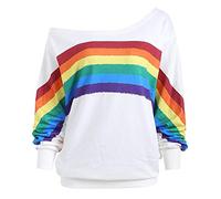 Pitashe Mode Sexy Femme Casual Sweatshirt Impression Arc-en-Ciel Sweat à Capuche à Manches Longues Fashion Rayure Hooded Sweatshirt Sweat Femme Pas Cher Sweat Pullover Hoodie Top Blouse