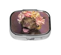 Pitbull Boîte à pilules Meta à 2 compartiments avec fleurs roses, organiseur portable, boîte à pilules rectangulaire, 138 compartiments