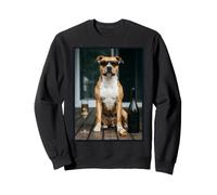 Pitbull Chien Boire du Vin au Café avec Lunettes de Soleil Vibes Sweatshirt