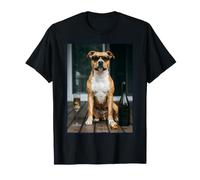 Pitbull Chien Boire du Vin au Café avec Lunettes de Soleil Vibes T-Shirt