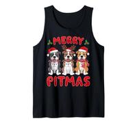 Pitbull Dog Santa Hat Xmas Lights Christmas Merry Pitmas Débardeur