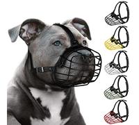 Pitbull Muselière pour Chien en métal Respirant pour Grands Chiens Amstaff Staffordshire Terrier Masque métallique réglable et Durable Sangles en Cuir Mordre, mâcher et aboyer (Noir)