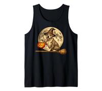 Pitbull Pittie Chapeau de sorcière Jack O Lantern Moon Balai Débardeur