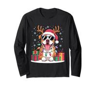 Pitbull Renne de Noël avec Bonnet de Père Noël et Bois de cerf Manche Longue