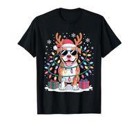Pitbull Renne de Noël avec Bonnet de Père Noël et Bois de cerf T-Shirt