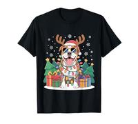 Pitbull Renne de Noël avec Bonnet de Père Noël et Bois de cerf T-Shirt
