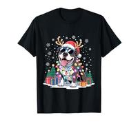 Pitbull Renne de Noël avec Bonnet de Père Noël et Bois de cerf T-Shirt