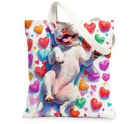 Pitbull Sac fourre-tout en toile pour faire du shopping 33 x 38,1 cm, sac à bandoulière réutilisable pour la Saint-Valentin, sac d'épicerie pour femme, peinture d'animaux domestiques, décoration