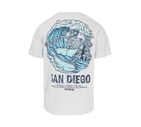 PITBULL T-shirt en coton pour homme avec grand imprimé dans le dos, motif squelette de surf, logo sur la poitrine, col rond, coupe droite d'été, t-shirt en coton, Bleu pâle, S