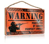 PITFS Panneaux en bois pour travaux manuels, protection par un propriétaire de propriété armée, panneau en bois amusant pour salle de bain, cadeau de chasse (20 x 30 cm)