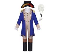PithCogent Costume de George Washington|Costume de George Washington pour Enfants, Uniforme Tenue Coloniale Guerre révolutionnaire avec Perruque et Chapeau pour déguisement d'halloween, Taille M