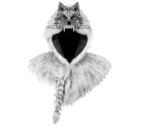 PithCogent Costume de Loup | Costume de Loup, Cape d'épaule réaliste Viking Cosplay, Gris
