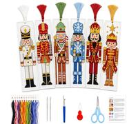 PithCogent Kit de marque-pages à l'aiguille, Kit de marque-pages broderie casse-noisette noël pour adultes débutants, fournitures artisanales bricolage vacances 6 pièces