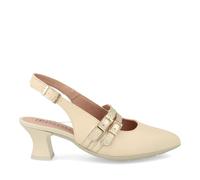 PITILLOS Chaussures classiques avec bout fin, talon large, semelle en caoutchouc, 2 boucles, pour femme, Crème, 39 EU