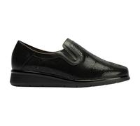 Pitillos Mocassins, chaussures compensées, élastiques sur les côtés, semelle en caoutchouc, semelle amovible, cuir et tissu, classique pour femme, Noir , 38 EU