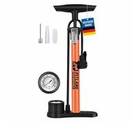 Pitlane Performance® Pompe à air avec manomètre - 42 cm Pompe à Pied avec baromètre Jusqu’à 11 Bars Compatible Schrader, Presta, Dunlop Pompe vélo avec Aiguille pour Ballon et adaptateurs Inclus