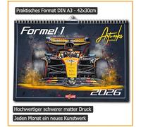 PITLANE1 Calendrier Formule 1 2025 | DIN A3 | Calendrier mural Formule 1 | env. 42 x 30 cm | Édition Artwork Blanc