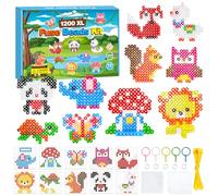 PITMT 10mm Perles à Repasser Grosse, 1200 PCS XL Perle a Repasser 10 Couleurs avec Plaque Perle a Repasser, 10 Motifs 3 Papiers à Repasser 5 Porte-clés et Accessoires pour Enfants Cadeaux Artisanaux