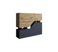 Bestmobilier - Buffet Haut Pitt Carrée en Bois Gris avec Rangements 4 Portes 2 Niches - Salle à Manger