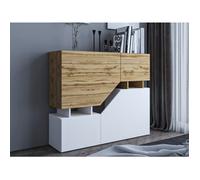 Pitt - buffet haut - 4 portes - 120 cm - Bois / Blanc