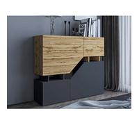 Pitt - buffet haut - 4 portes - 120 cm - Bois / Gris