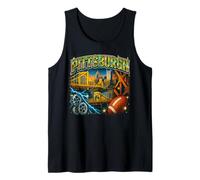 Pittsburgh City Skyline Bridges & Industrial Gears Style années 90 Débardeur